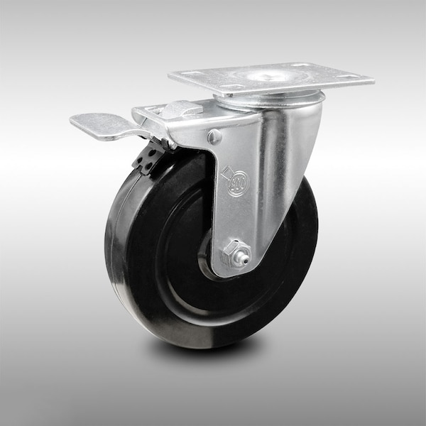 5 Inch SS Hard Rubber Wheel Swivel Top Plate Caster with Total Lock Brake SCC